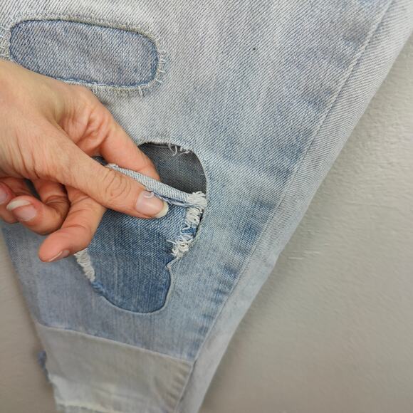 Levis Vintage Clothing Patchwork Jeans Womens 27 Light Wash Moon Tapered - Picture 5 of 13